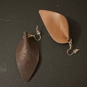 Elegant Brown and Tan Leather Leaf Earrings